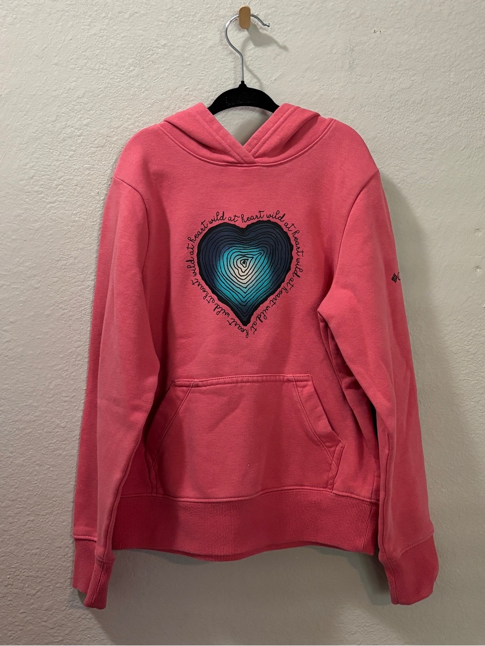 Columbia Girls Pink Fleece Lined Graphic Heart Logo Hoodie Size Small